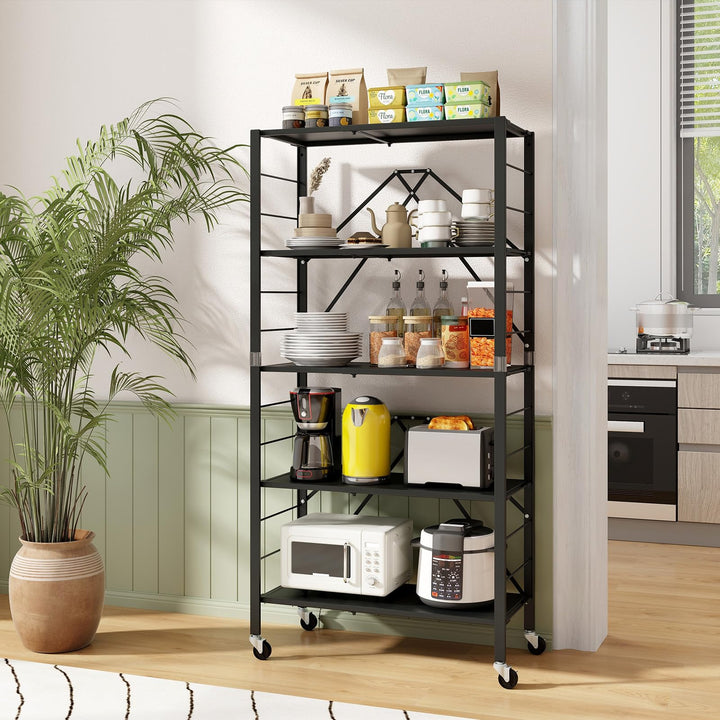 Giantex 5-Tier Foldable Storage Shelf with Wheels Set of 1/2, Collapsible Shelving Unit with Adjustable Shelves