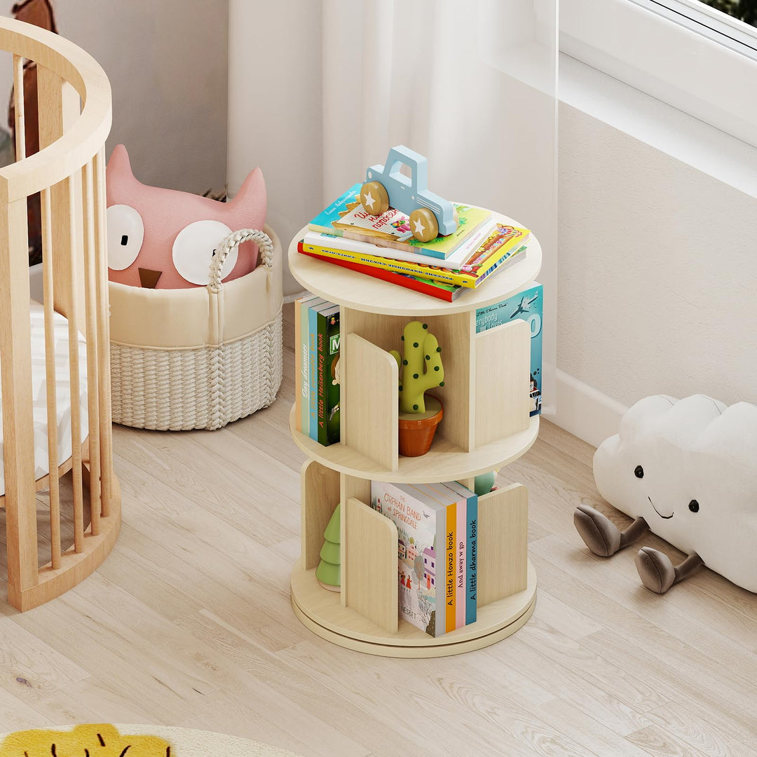 Giantex 2-Tier Rotating Bookshelf 360° Display Rack w/Dividers & Anti-Falling Baffles