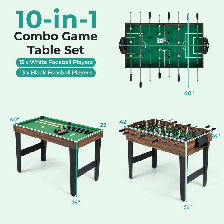 10-in-1 Multi Game Table, Combo Game Table Set w/Hockey
