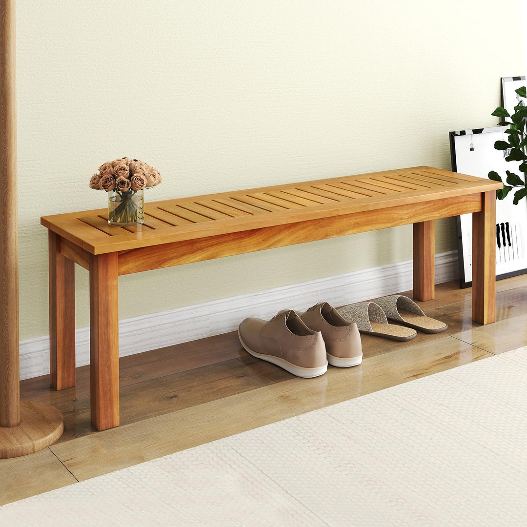 Giantex 52" Acacia Wood Outdoor Bench with Slatted Seat and Solid Wood Legs 794Lbs Capacity
