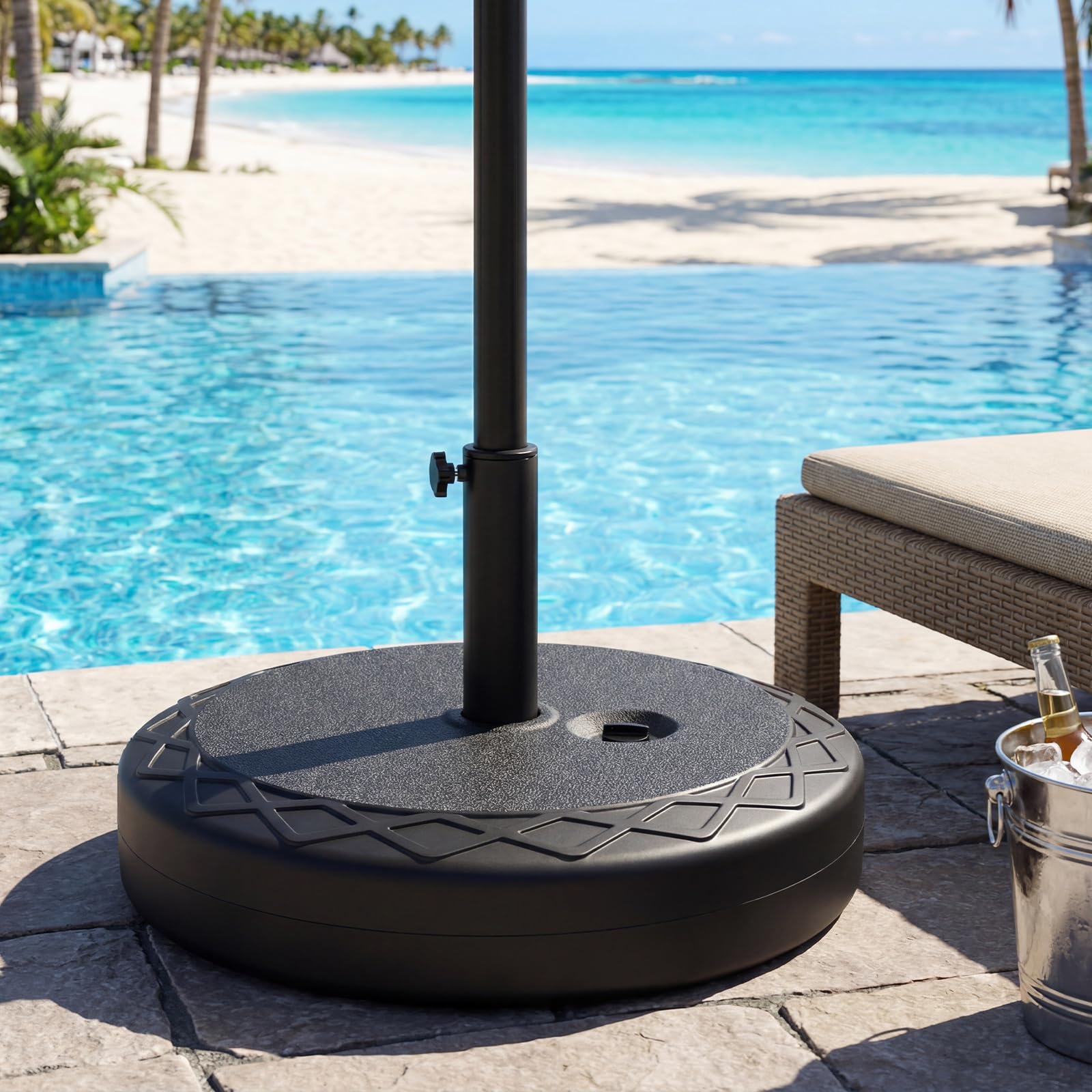 110 lbs patio umbrella base Sturdy with Wheels Does the shifting sun force you to drag a heavy Outsunny 110 lbs. HDPE Patio