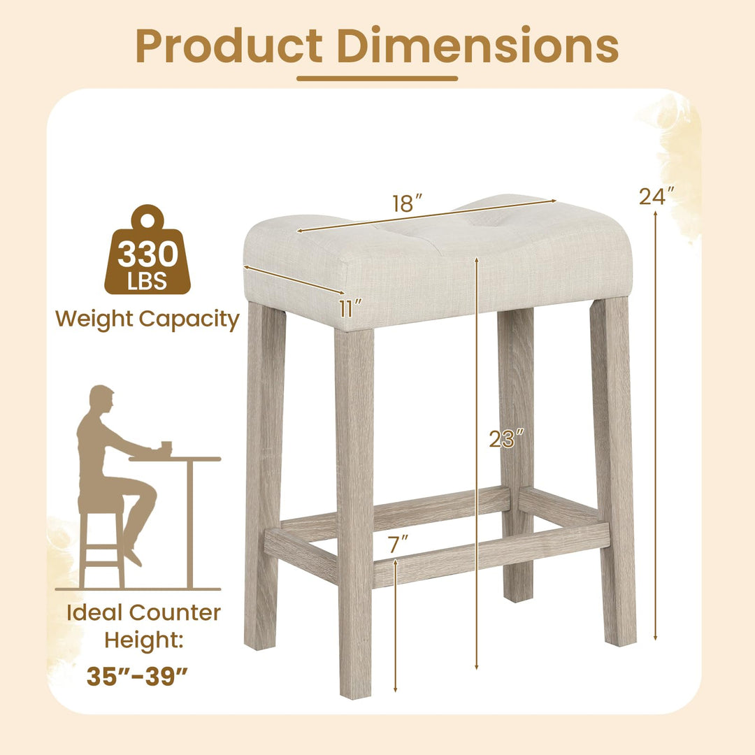 Giantex 24" Bar Stools Set of 2/4, Upholstered Counter Height Saddle Bar Stools