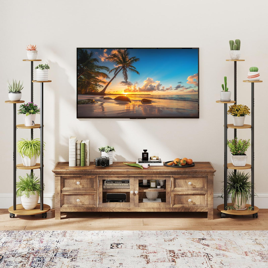 Giantex 57'' Tall Plant Stand Indoor with Lights & Wheels