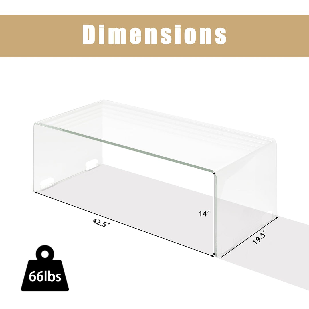 Giantex 42 x 19.7 Inch Clear Tempered Glass Coffee Table with Rounded Edges