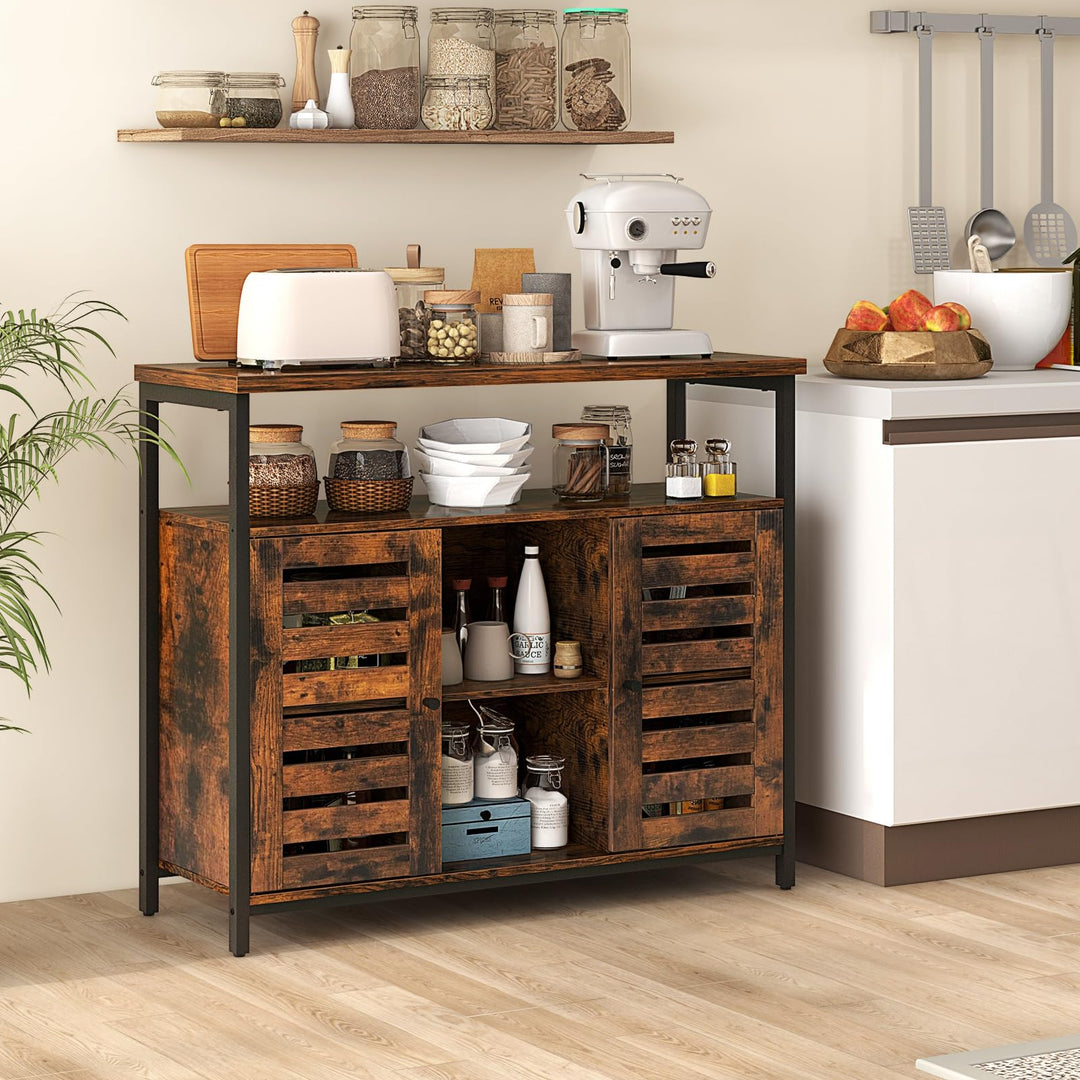 Giantex Buffet Cabinet, Kitchen Sideboard with 2 Storage Cupboards, Open Shelves, 2 Cubes, Anti-Tipping Kits