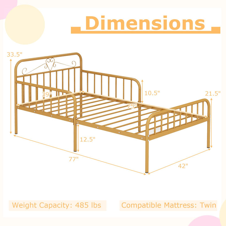 Giantex Metal Twin Bed Frames for Kids, Heavy Duty Metal Platform Bed Frame with Headboard & Safety Guardrails