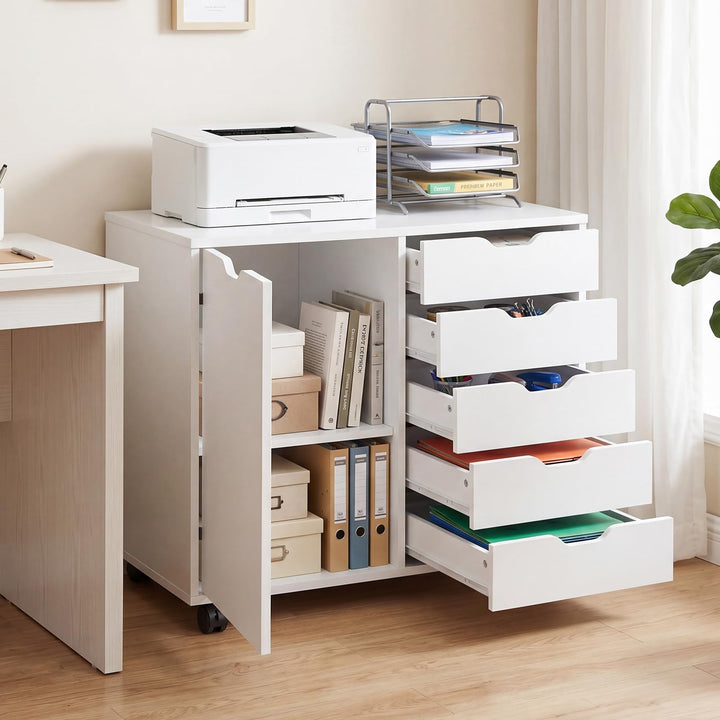 Giantex 5 Drawer Storage Cabinet on Wheels with Adjustable Shelf