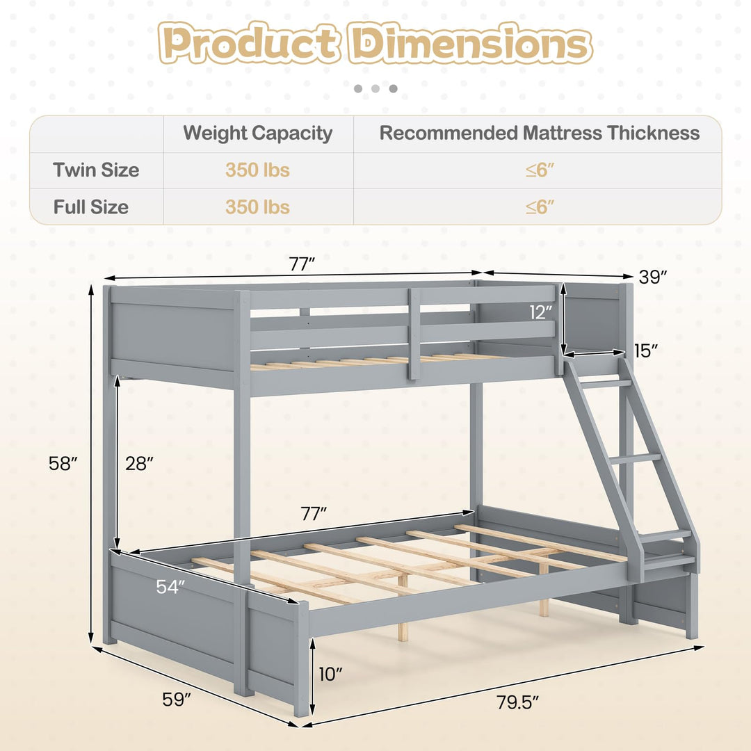 Giantex Twin Over Full Bunk Bed Wood Bunk Bed