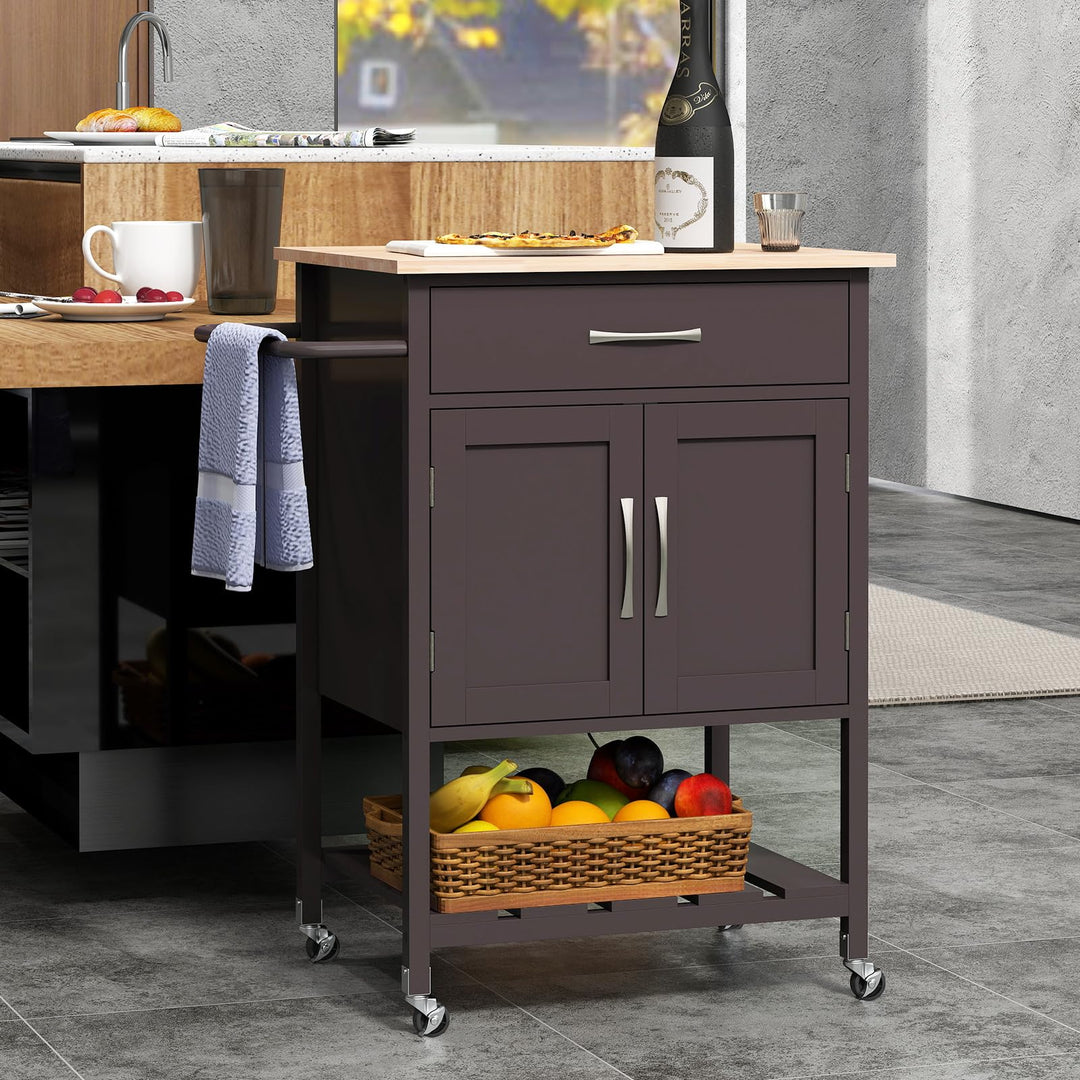 Giantex Rolling Kitchen Island Cart, Mobile Serving Cart with Drawer, 2-Door Storage Cabinet, Storage Shelf