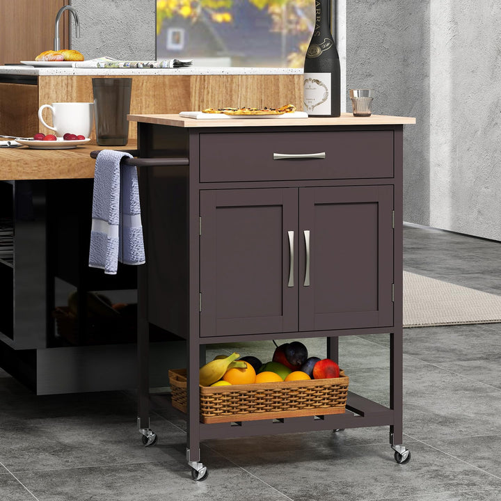 Giantex Rolling Kitchen Island Cart, Mobile Serving Cart with Drawer, 2-Door Storage Cabinet, Storage Shelf