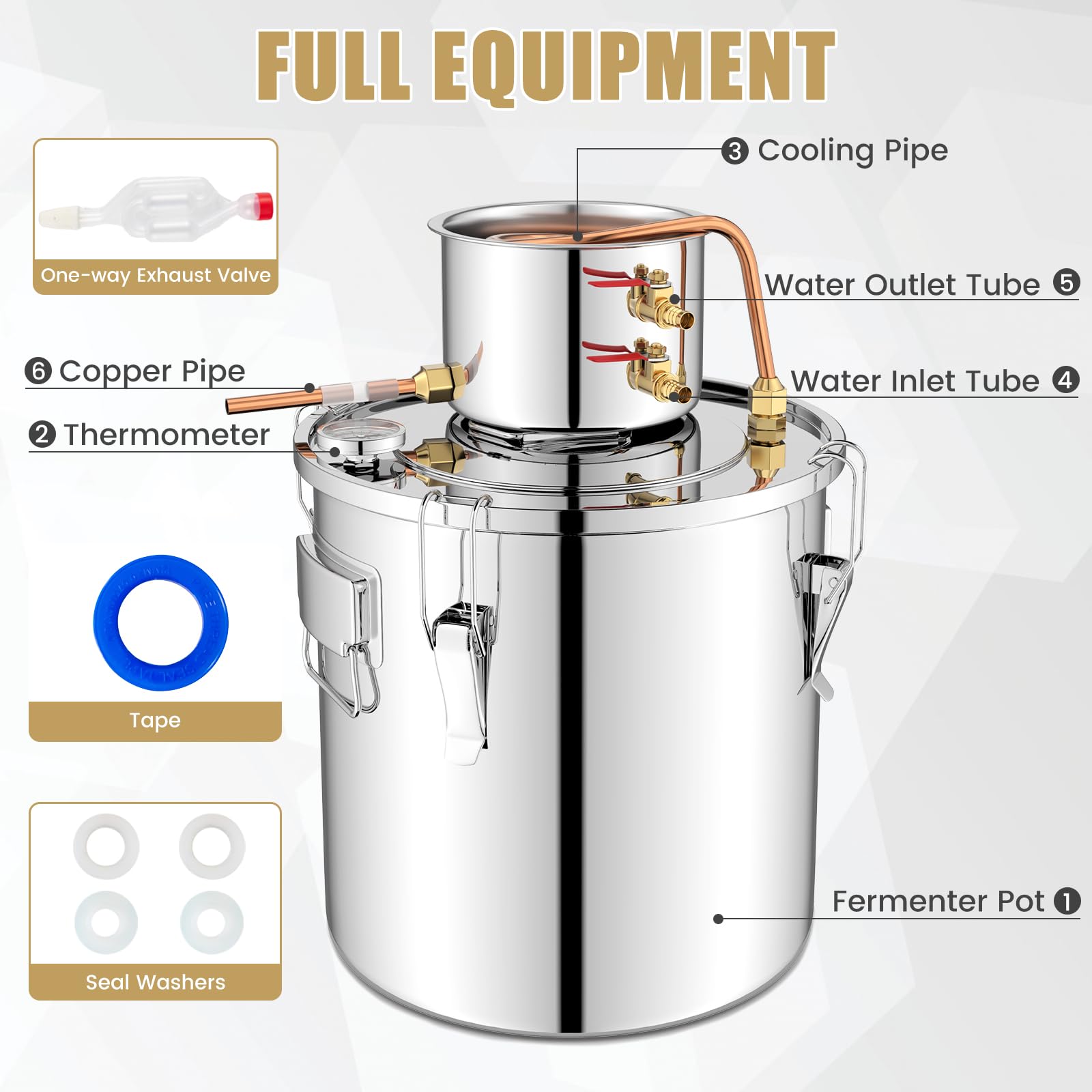 Giantex 5 or 10 Gal Alcohol Still,2 Pots Stainless Steel Alcohol Still, Multi-purpose Home Brewing Kit for DIY Whiskey, Brandy, Beer, Silver