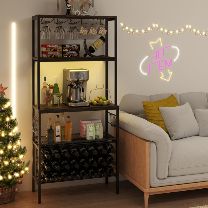 Giantex Wine Rack Freestanding Floor Wine Bar Cabinet w/Power Outlet & RGB Light