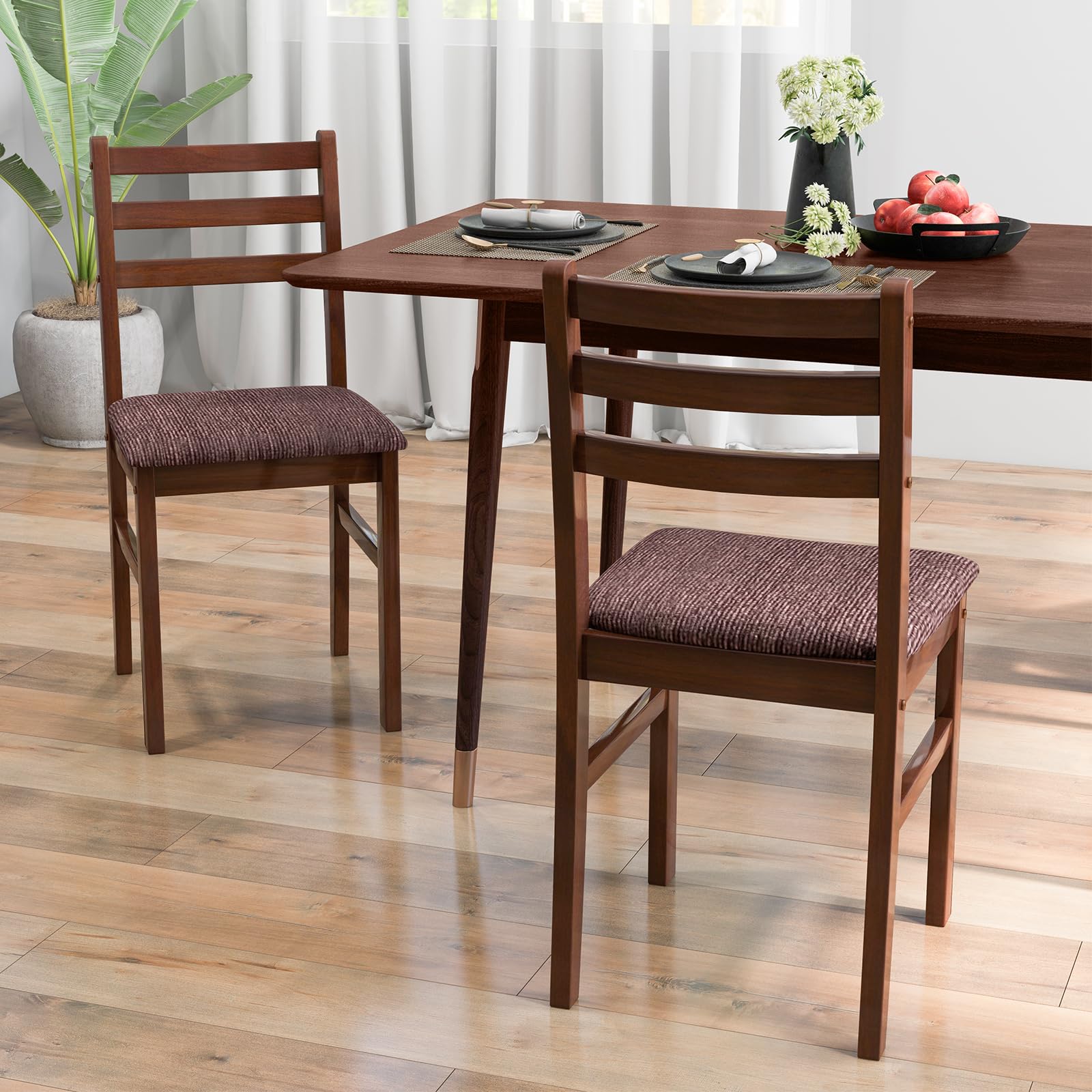Giantex Wooden Dining Chairs Walnut Set of 4, Mid-Century Dining Chair with Padded Seat