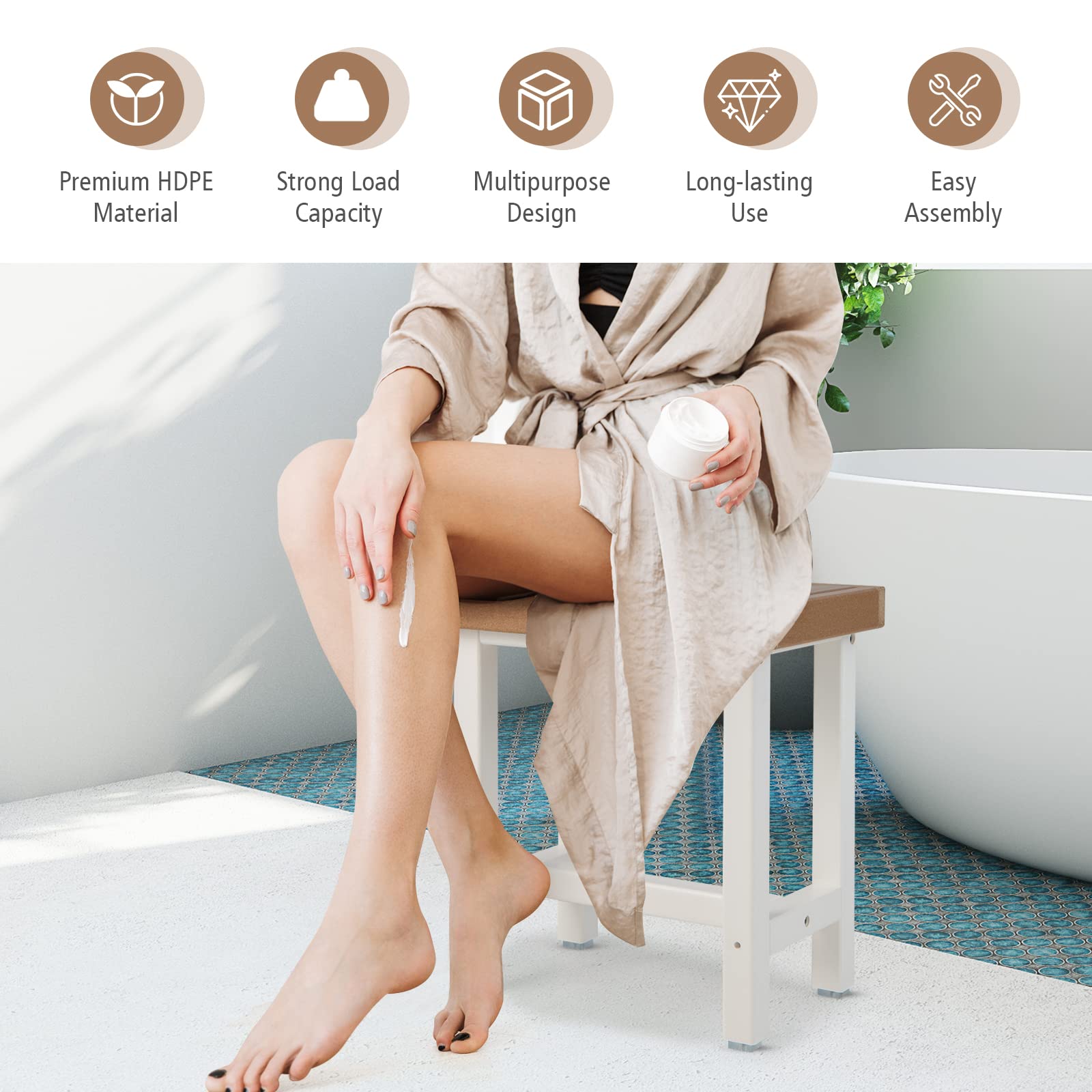 Giantex Shower Bench Waterproof HDPE - Shower Stool, Plastic Spa Bath Step Foot Rest for Bathroom