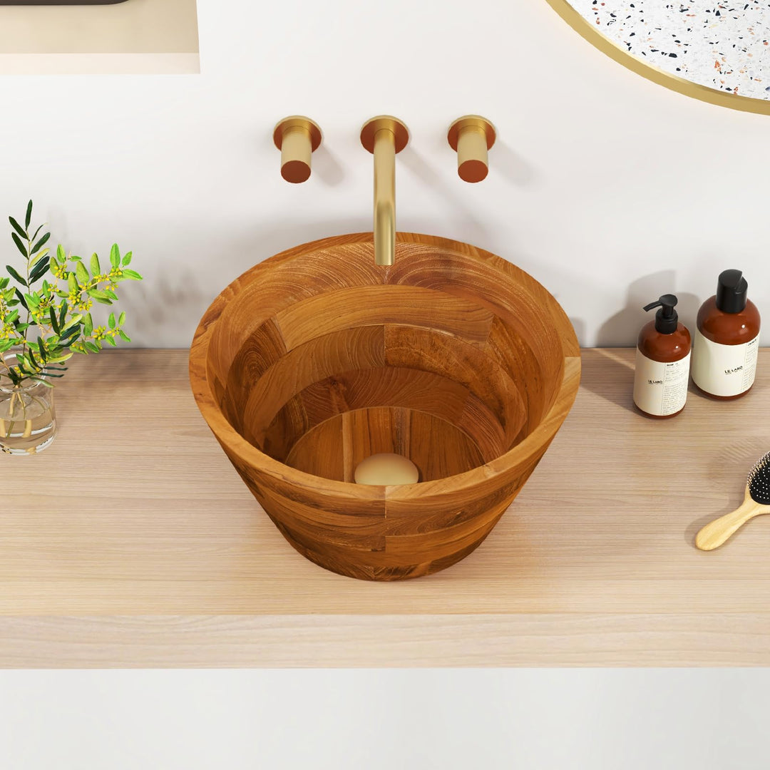 Giantex Teak Wood Vessel Sink - Bathroom Washbasin with Smooth Finish, Round Corner (16” x 16” x 8”)