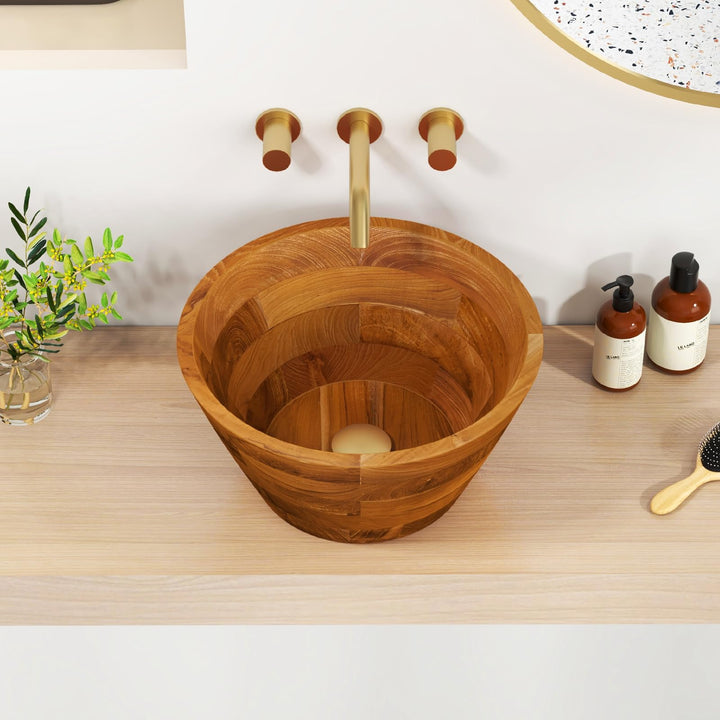 Giantex Teak Wood Vessel Sink - Bathroom Washbasin with Smooth Finish, Round Corner (16” x 16” x 8”)