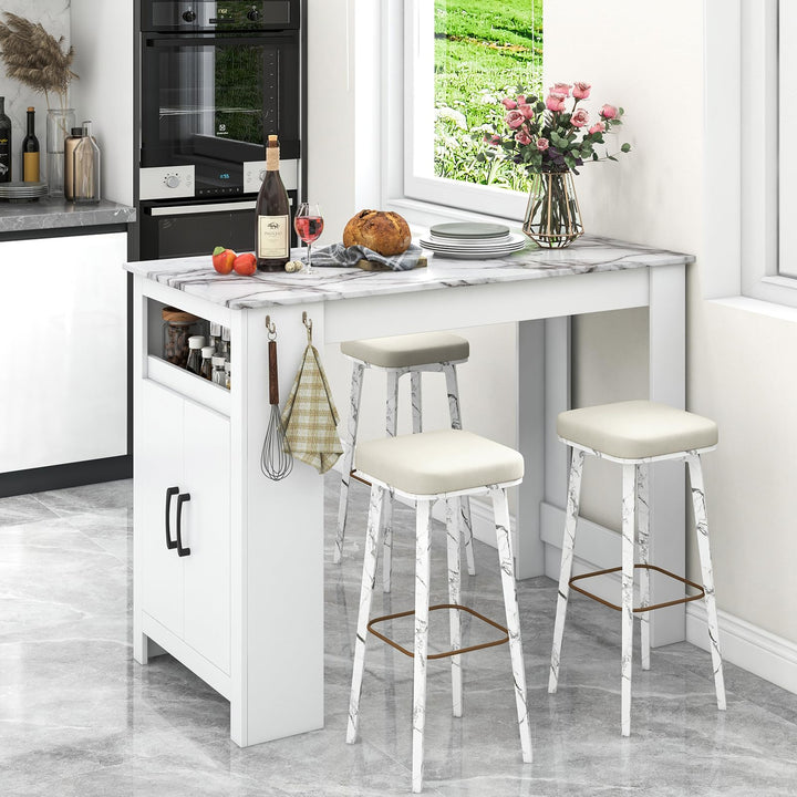 Giantex Bar Table, 47” Counter Height Dining Table with 7 Hanging Hooks, Compartment, Cabinet & Adjustable Shelf
