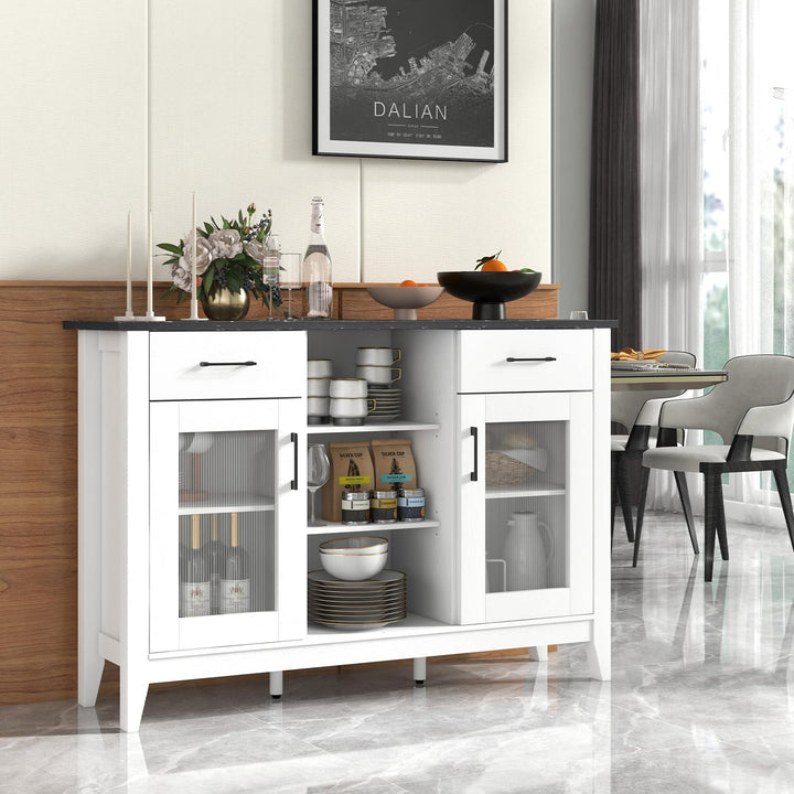 Giantex Sideboard Buffet Cabinet with 2 Drawers, Kitchen Storage Cabinet w/2 Doors, Open Compartments