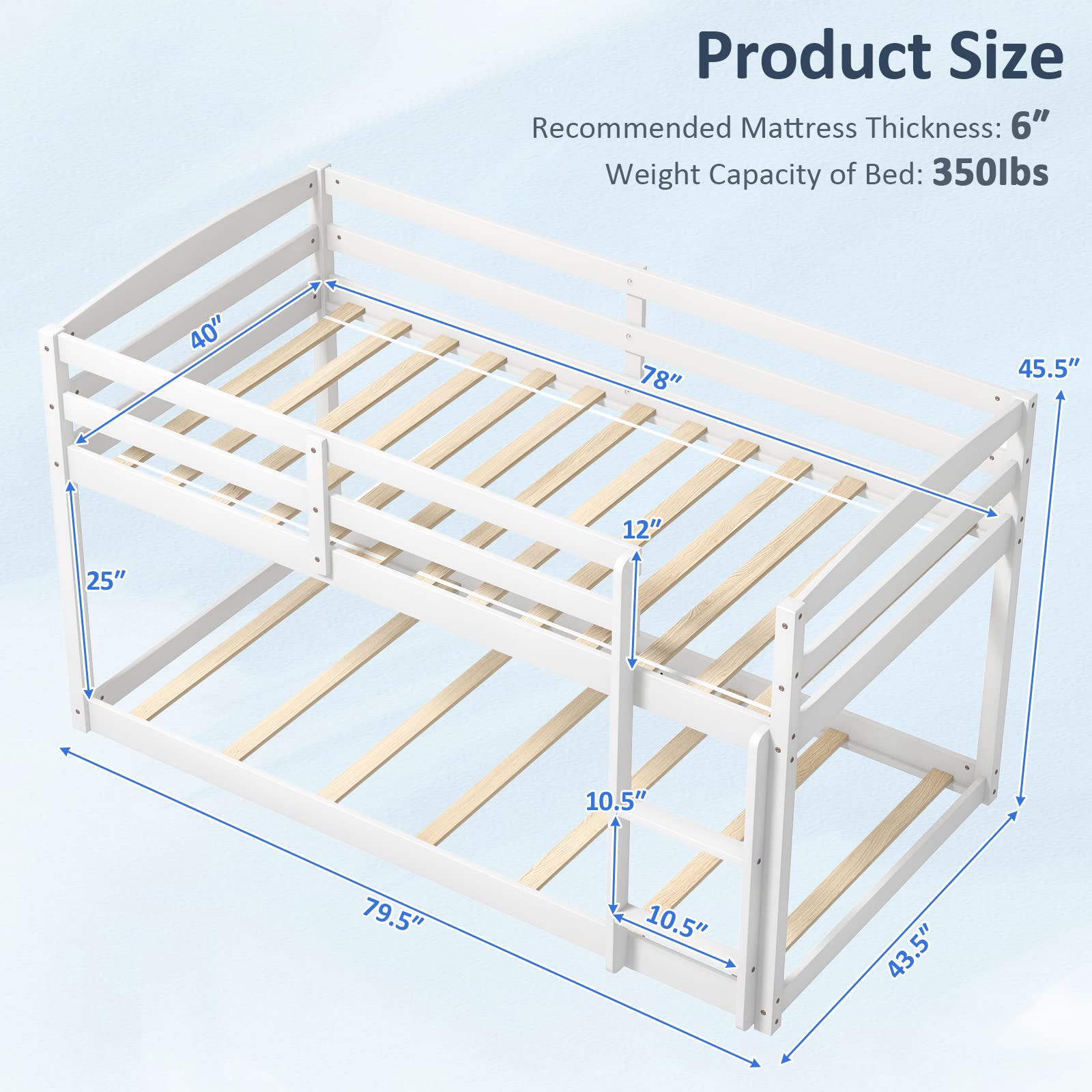 Giantex Twin Low Bunk Bed, Solid Wood Twin Over Twin Bunk Bed Frame with Full Guardrails & Integrated Ladder