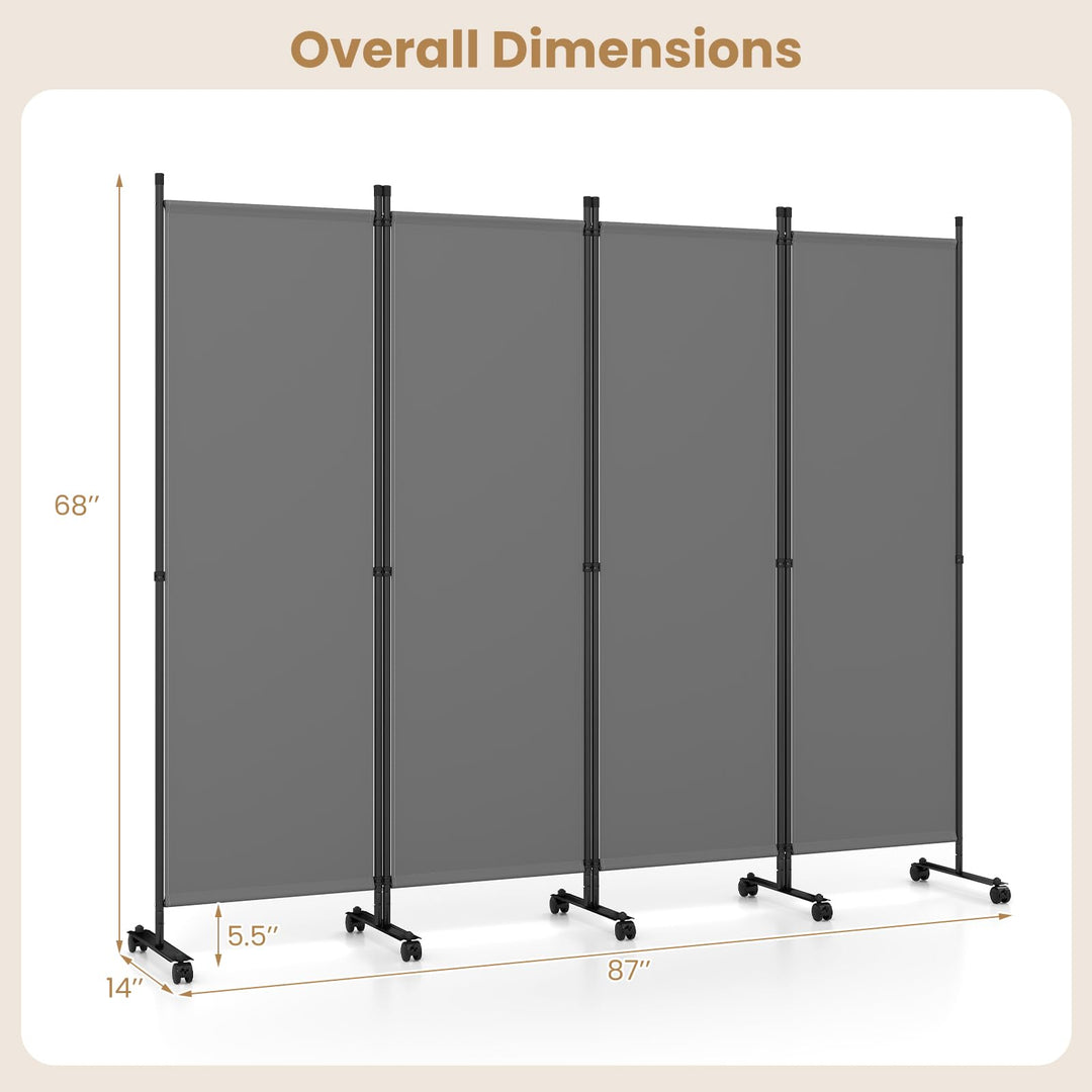 Giantex 4 Panel Room Divider, Folding Privacy Screen with Lockable Wheels, Rolling Partition Room Dividers