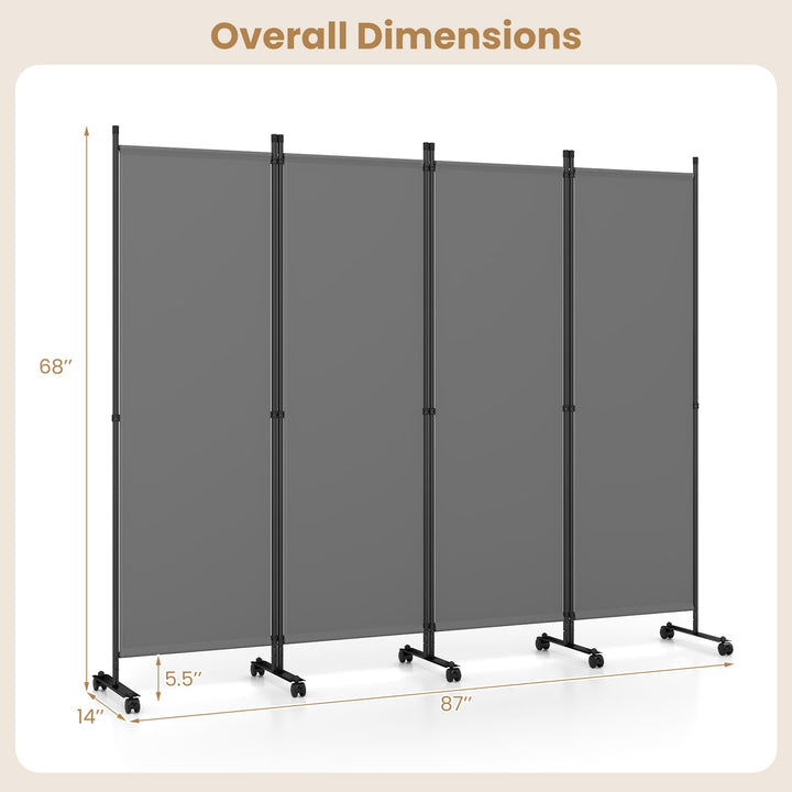 Giantex 4 Panel Room Divider, Folding Privacy Screen with Lockable Wheels, Rolling Partition Room Dividers