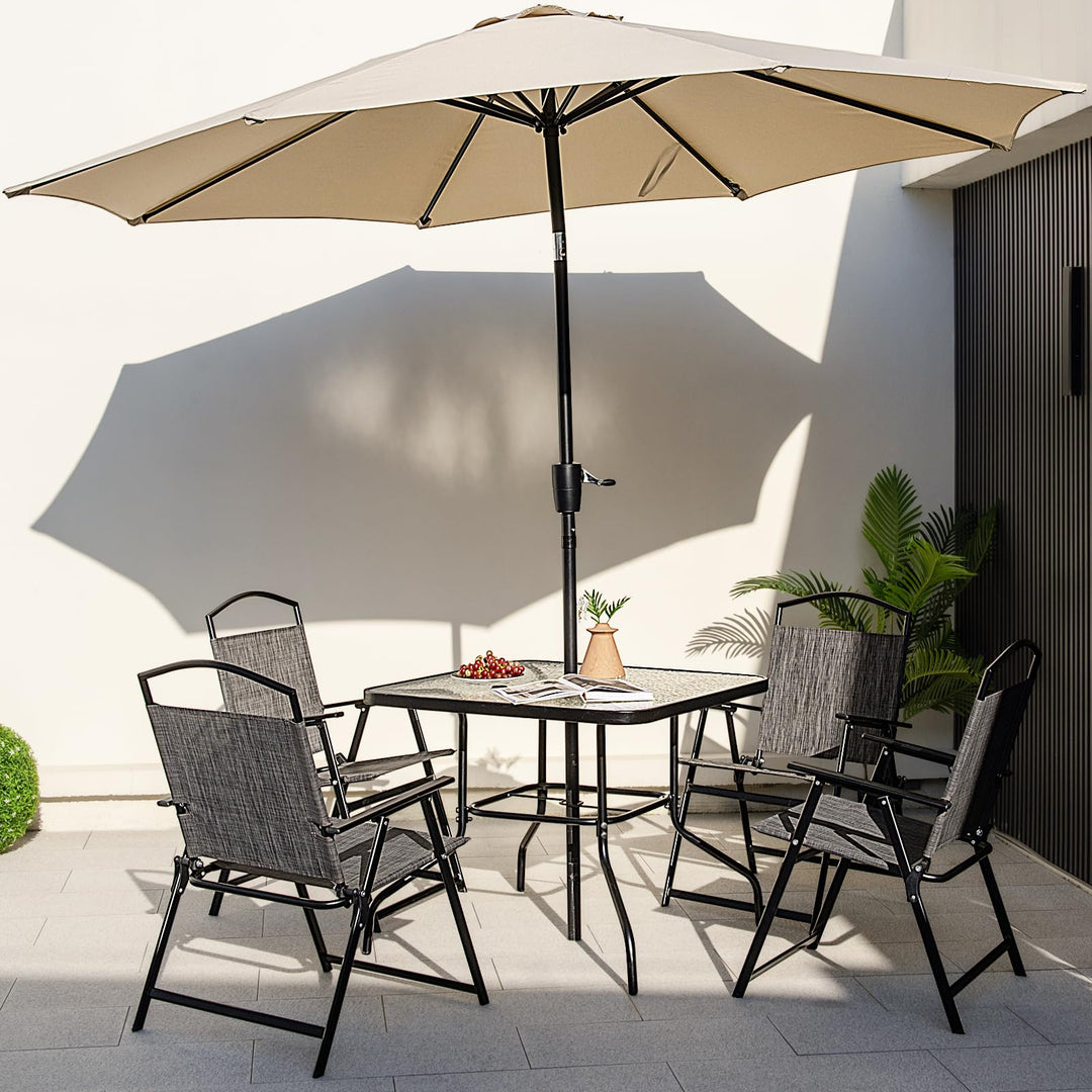 Giantex 4 Pieces Patio Dining Set, Outdoor Dining Table Set with 4 Folding Chairs (Gray)