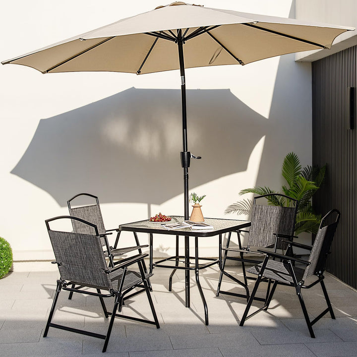 Giantex 4 Pieces Patio Dining Set, Outdoor Dining Table Set with 4 Folding Chairs (Gray)