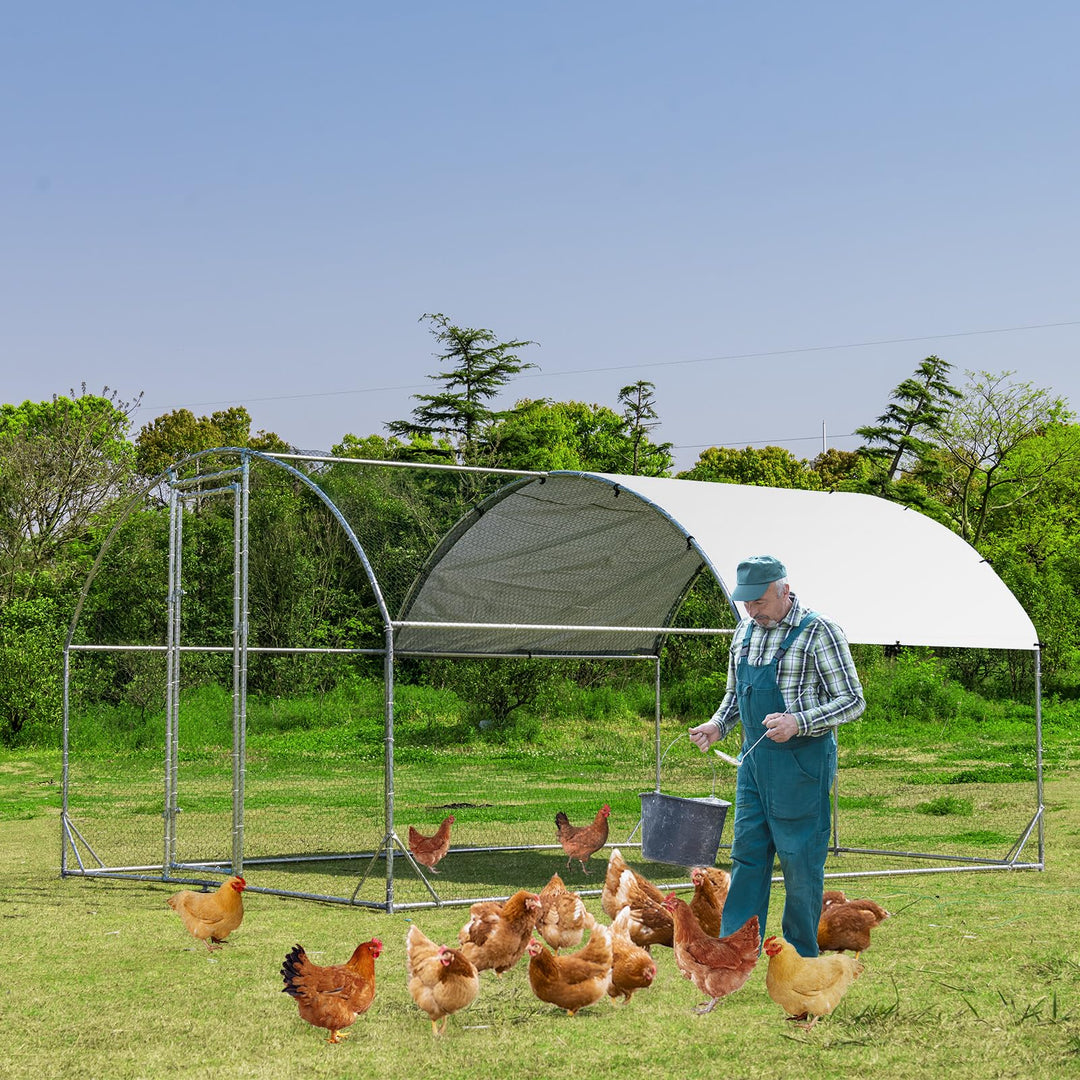Giantex Metal Chicken Coop, Galvanized Walk-in Chicken Run with Waterproof PE Cover, Dome