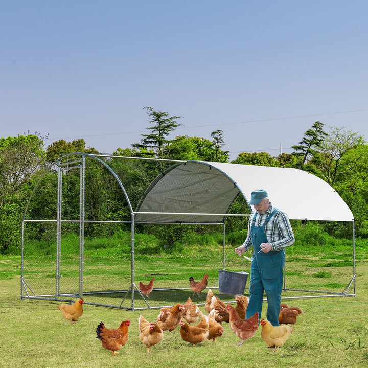 Giantex Metal Chicken Coop, Galvanized Walk-in Chicken Run with Waterproof PE Cover, Dome