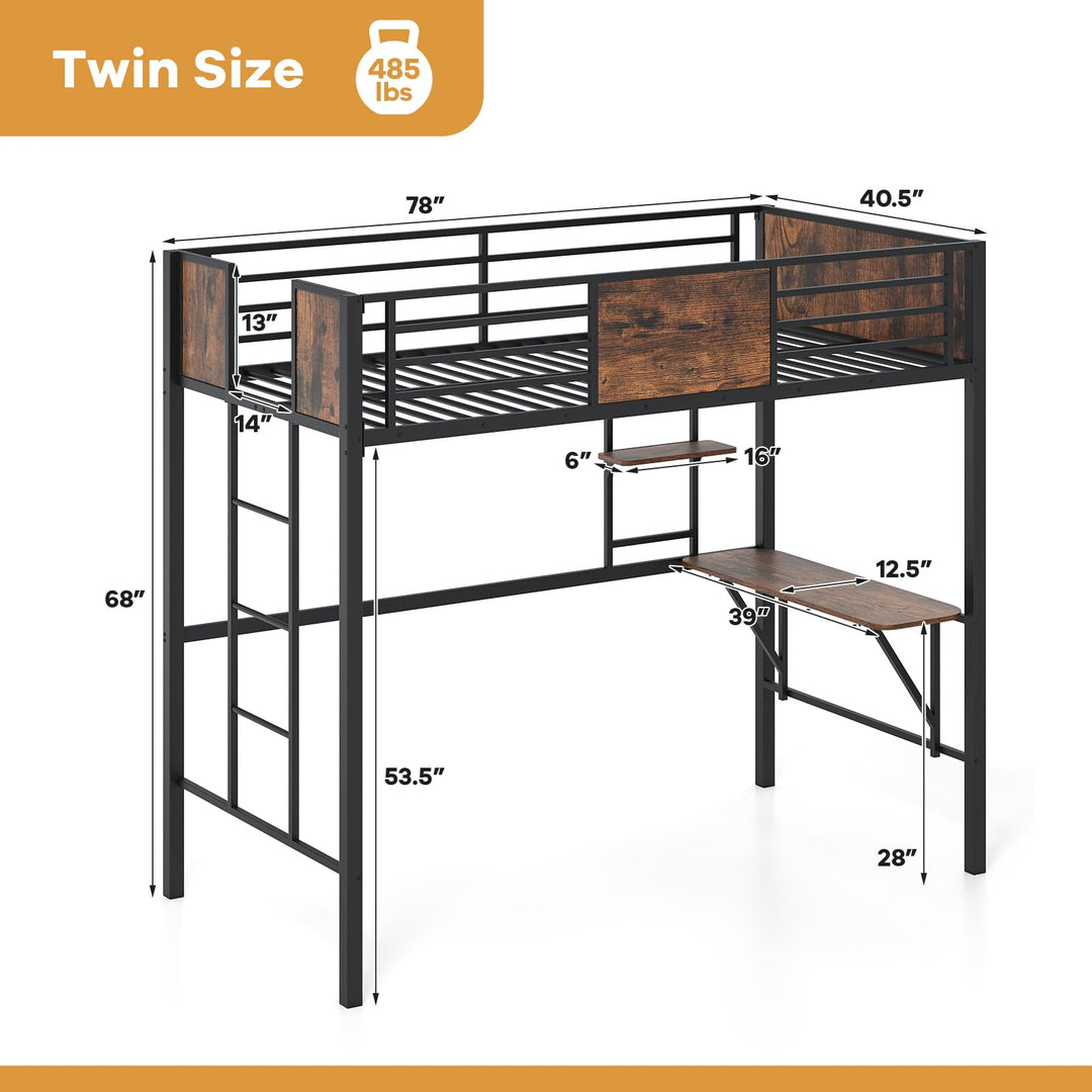 Giantex Twin Loft Bed with Desk - Heavy-Duty Metal Bed Frame w/Safety Guardrail
