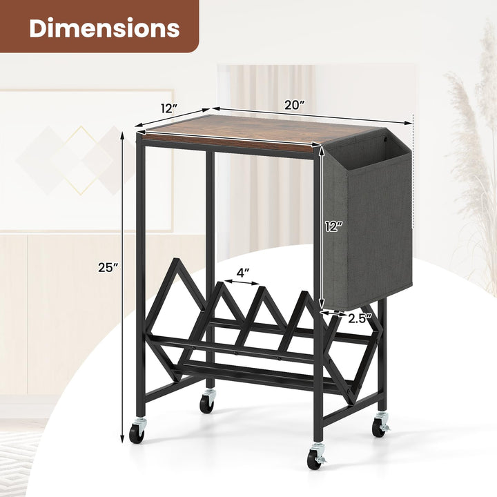 Giantex Rolling Record Player Stand 2-Tier with Vinyl Storage and Magazine Holder Bag