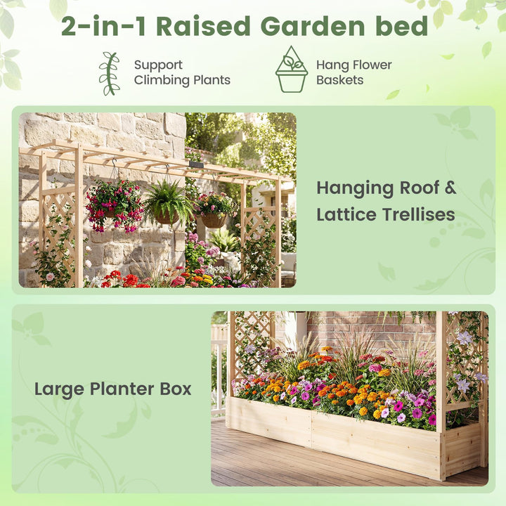 Giantex Wooden Raised Garden Bed with Trellis & Hanging Roof