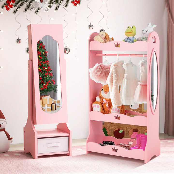 CHARMAID Kids Mirror Jewelry Armoire Cabinet - Standing jewelry Organizer for Girls