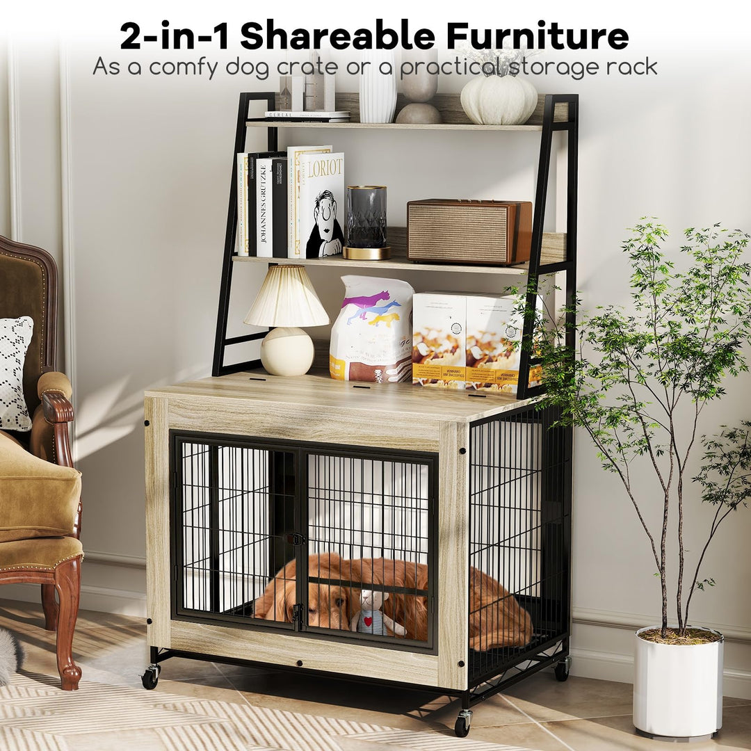 Giantex 38" Dog Crate Furniture with Storage Shelves