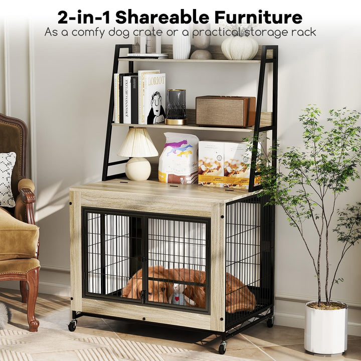 Giantex 38" Dog Crate Furniture with Storage Shelves