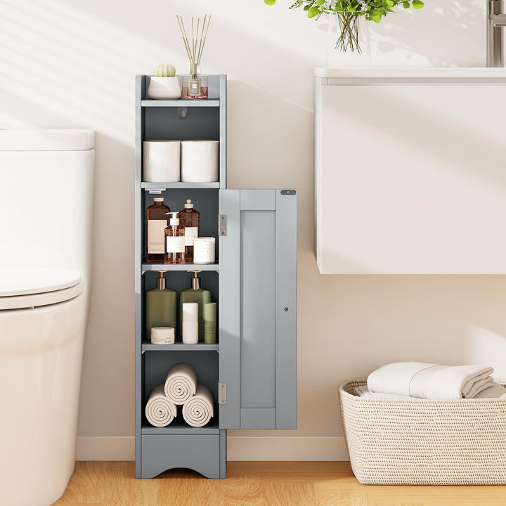 Giantex Small Bathroom Storage Cabinet Corner Floor Cabinet with Door & Adjustable Shelves