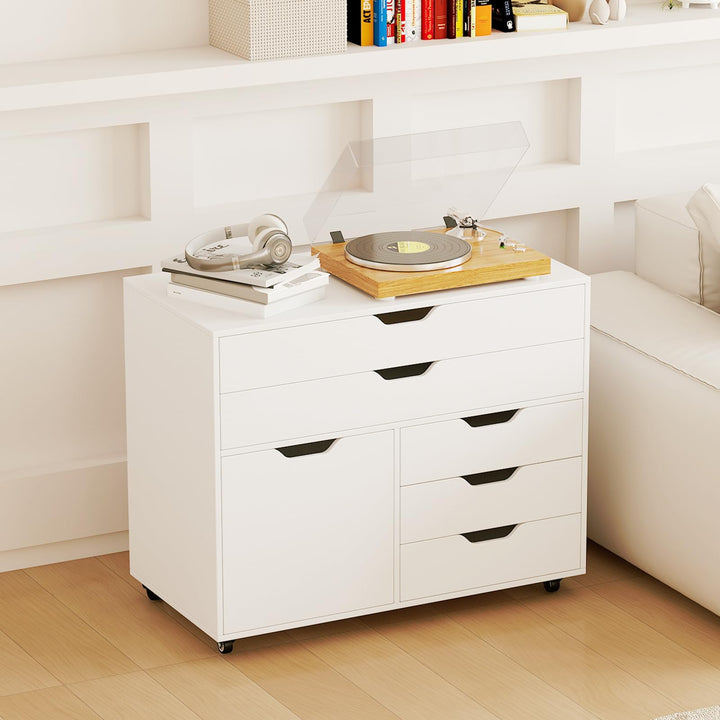 Giantex File Cabinet, Rolling Lateral Filing Cabinet with 2 Large Drawers, 3 Small Drawers
