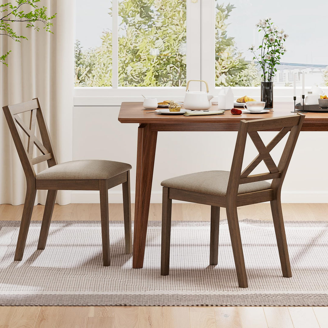 Giantex Wooden Dining Chairs Set of 2/4 with Rubber Wood Legs, Fabric Padded Seat Cross Back
