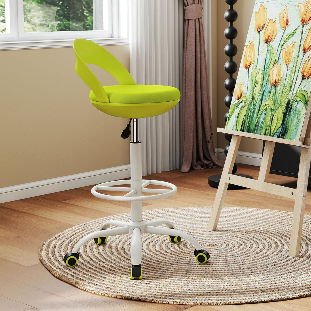 Giantex Drafting Chair with Back Ergonomic Rolling Stool with Footrest