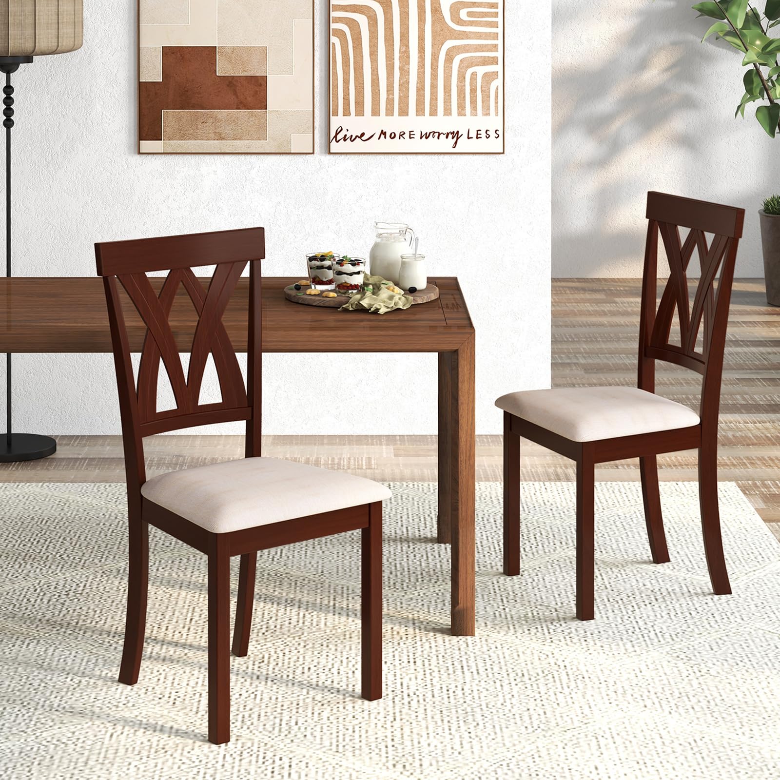 Giantex Wood Dining Chair, Wooden Kitchen Chairs with Upholstered Seat