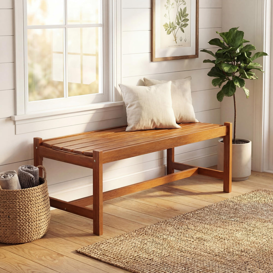 Giantex Solid Wood Patio Bench with Curved Slatted Seat