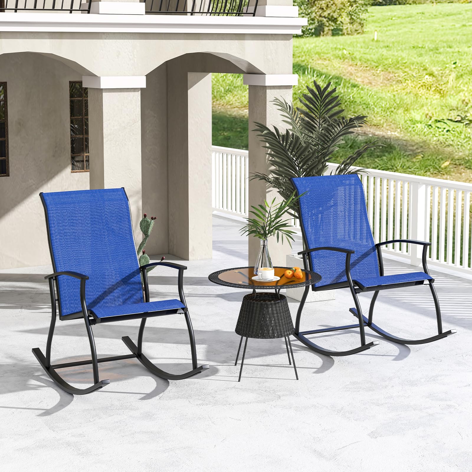 Giantex Outdoor Rocking Chair Set of 2 - Patio Rocking Chairs w/Breathable Backrest, Navy