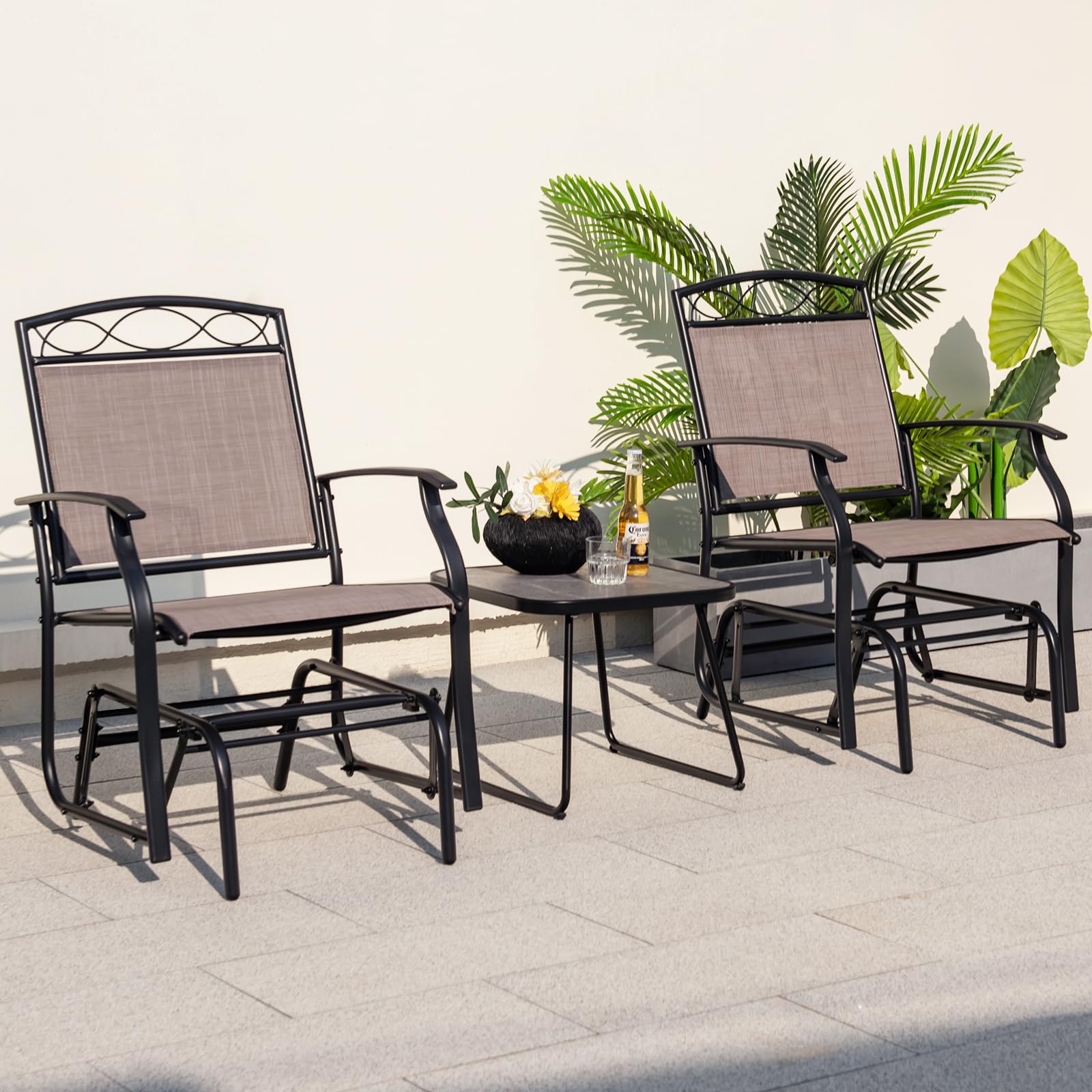 Giantex Patio Glider Chairs Set - 2 PCS Gliding Rocking Chairs w/Weather-Resistant Fabric, Heavy-Duty Metal Frame
