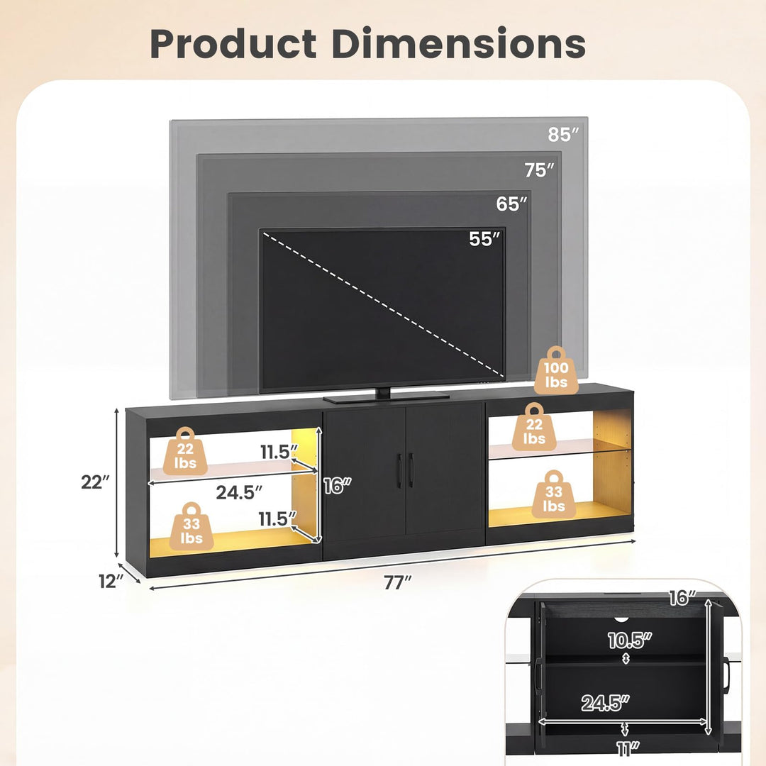 Giantex LED TV Stand for 85 Inch TV | Modern Entertainment Center with Power Outlets