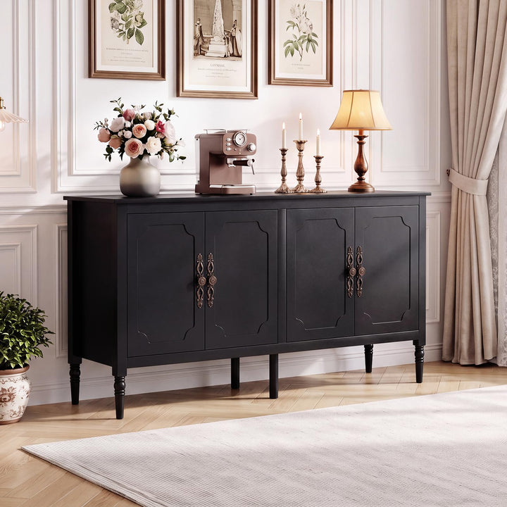 GIANTEX 58" Buffet Sideboard Cabinet w/ 4 Doors &amp; Adjustable Shelves