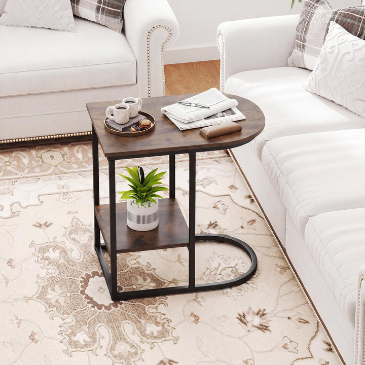Giantex C Shaped End Table with Industrial Wood Tabletop (1/2)