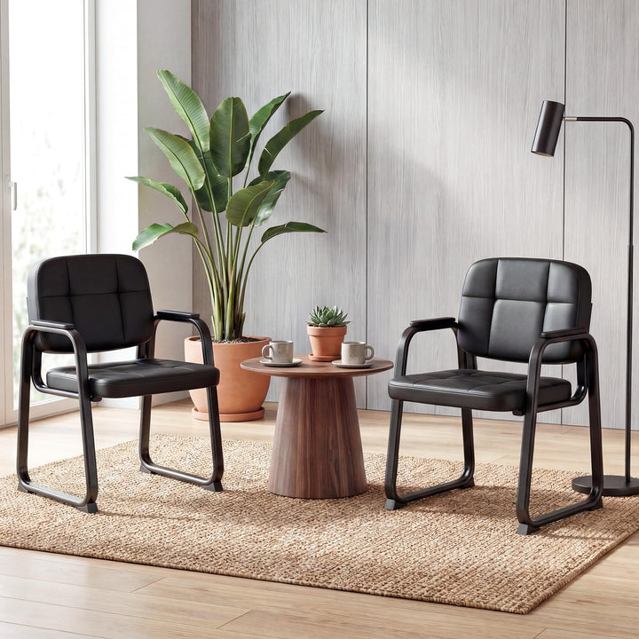 Giantex Waiting Room Leather Office Reception Chairs with Padded Armrests