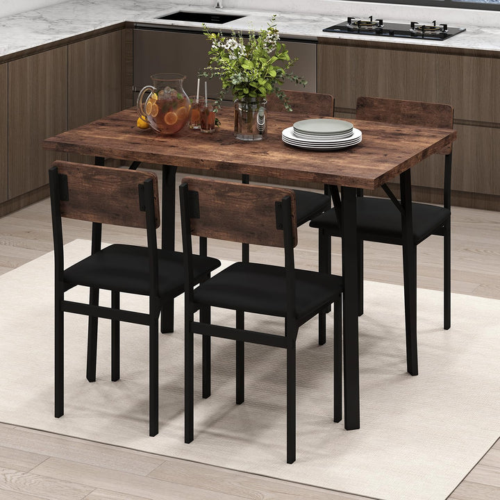 Giantex 5-Piece Dining Table Set for 4 People Industrial Kitchen Table and 4 PU Leather Chairs