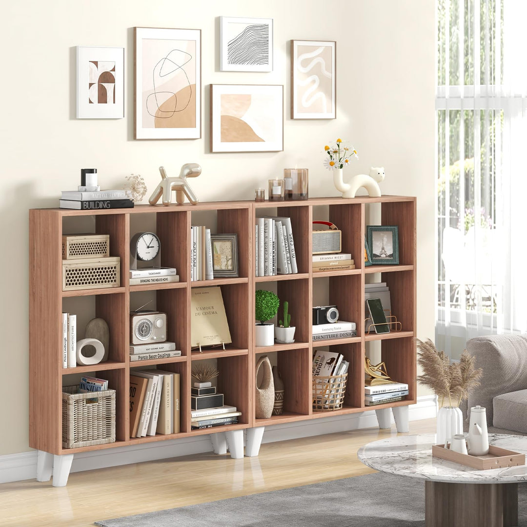 Giantex 9-Cube Open Bookcase, 3-Tier Freestanding Bookshelf with 4 Slanted Legs & 6 Removable Shelves
