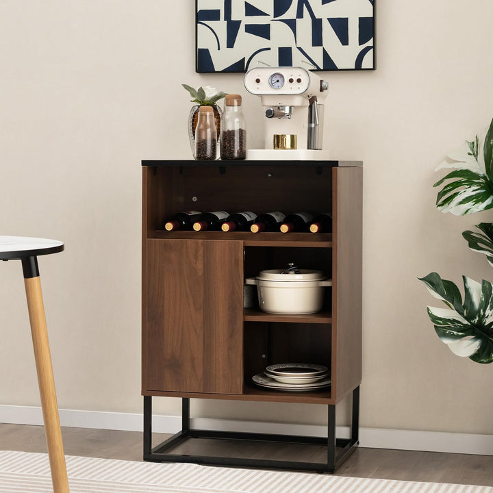 Giantex Wine Bar Cabinet, Small Sideboard Buffet Cabinet with Tempered Glass Top, Adjustable Feet & Shelf, Sliding Door